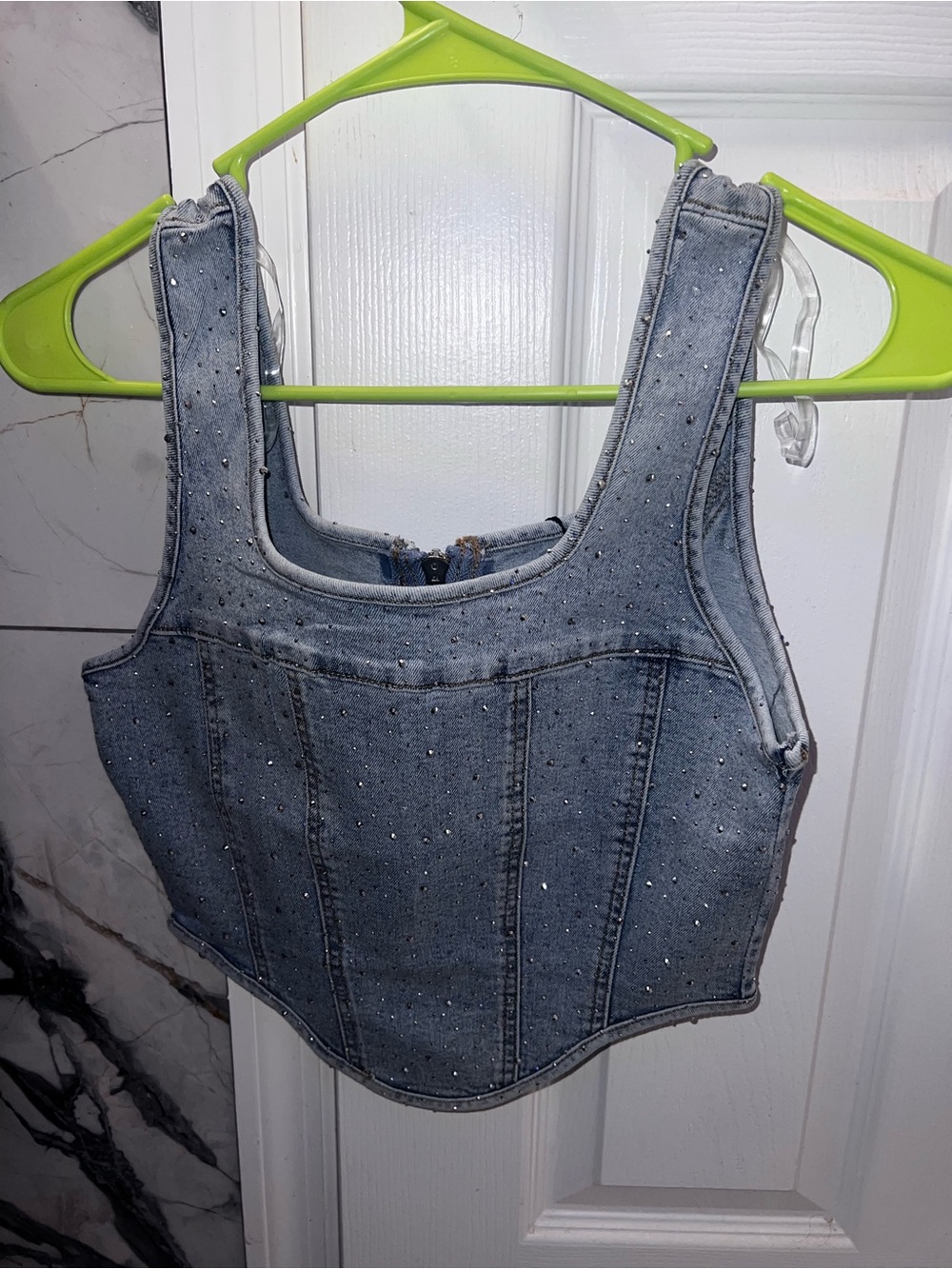Embellished Denim Corset Tank Top - Light Blue large - Picture 2 of 5
